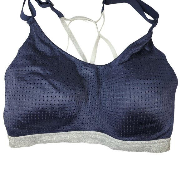 Victoria's Secret Sport Bra Blue Silver 32DD Strap Adj Mesh Lightweight Pullover - Picture 2 of 11